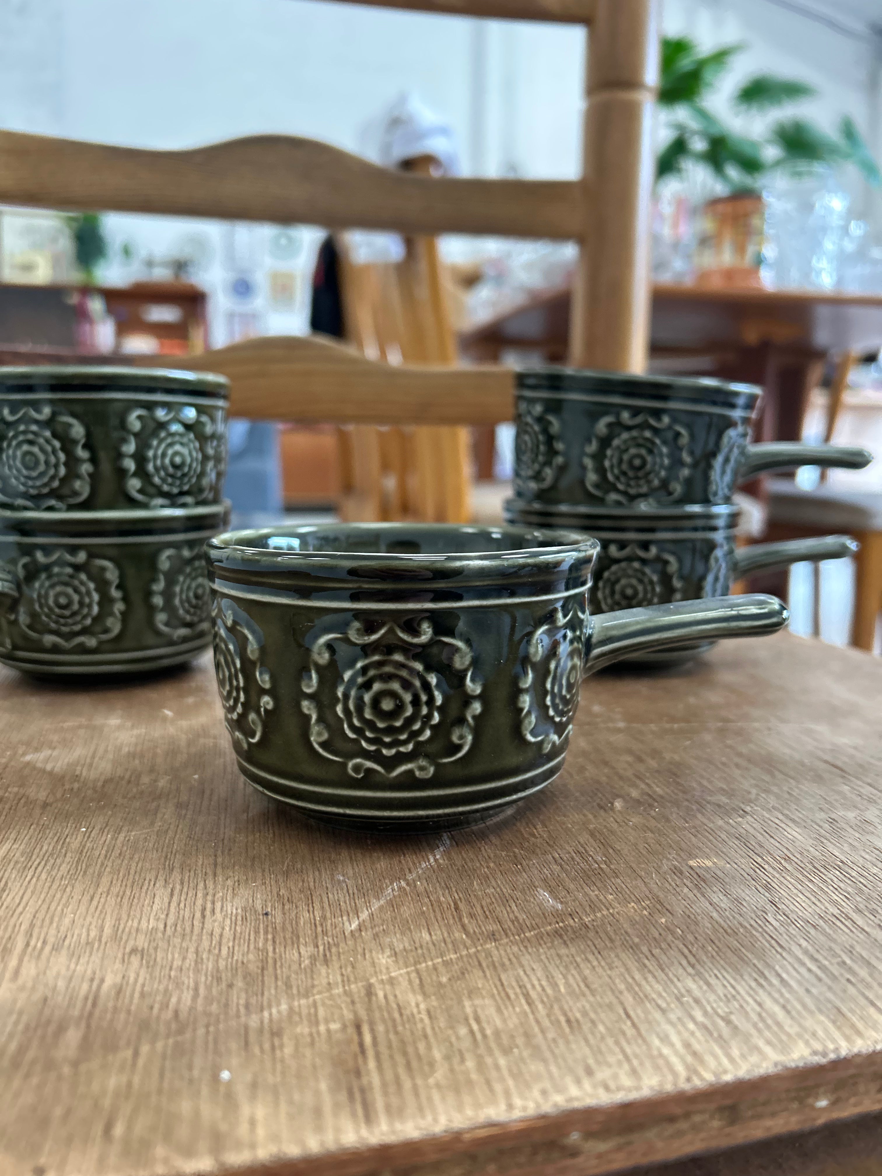 Vintage Tams Green Mugs and Saucers