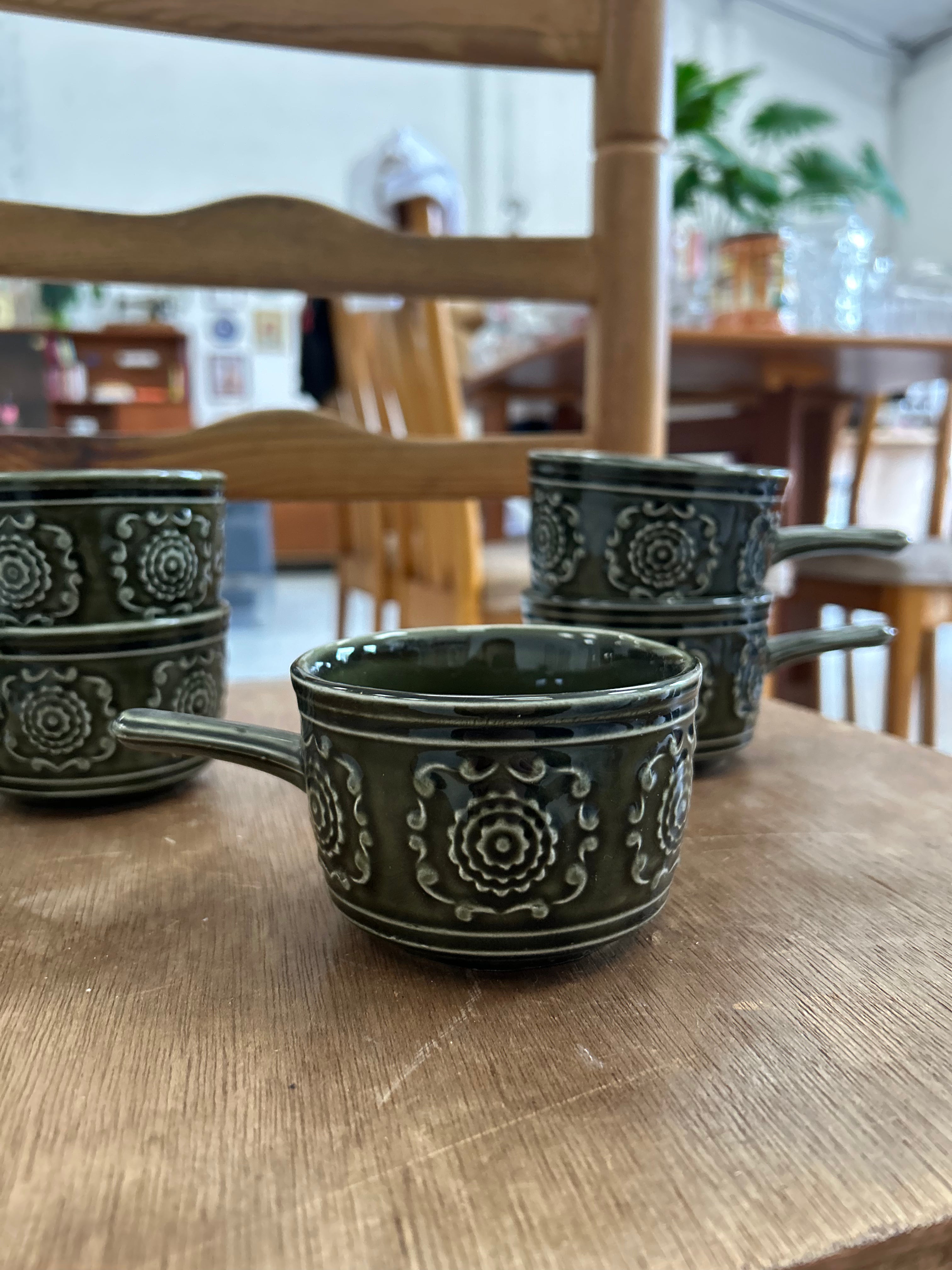 Vintage Tams Green Mugs and Saucers