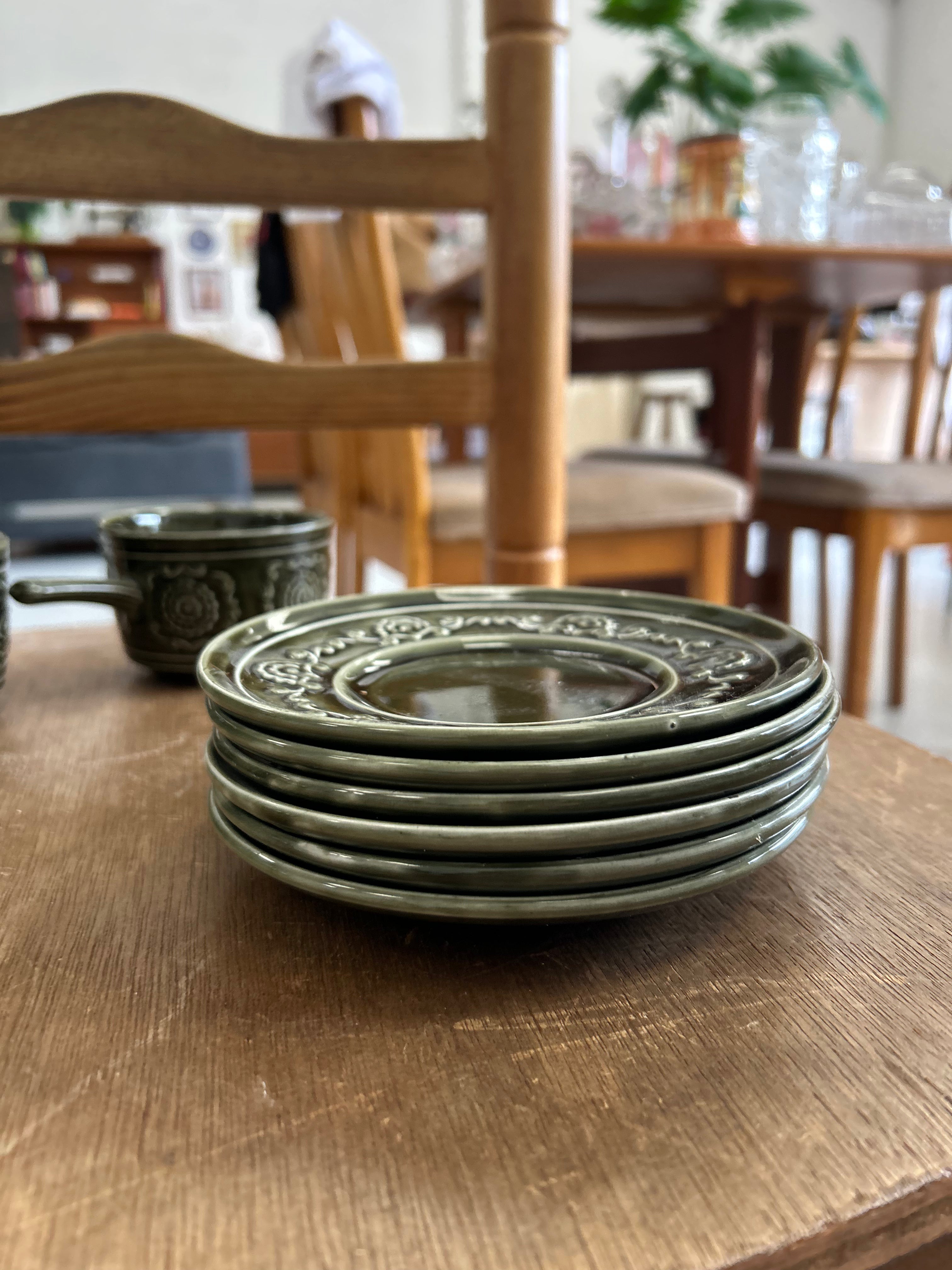 Vintage Tams Green Mugs and Saucers