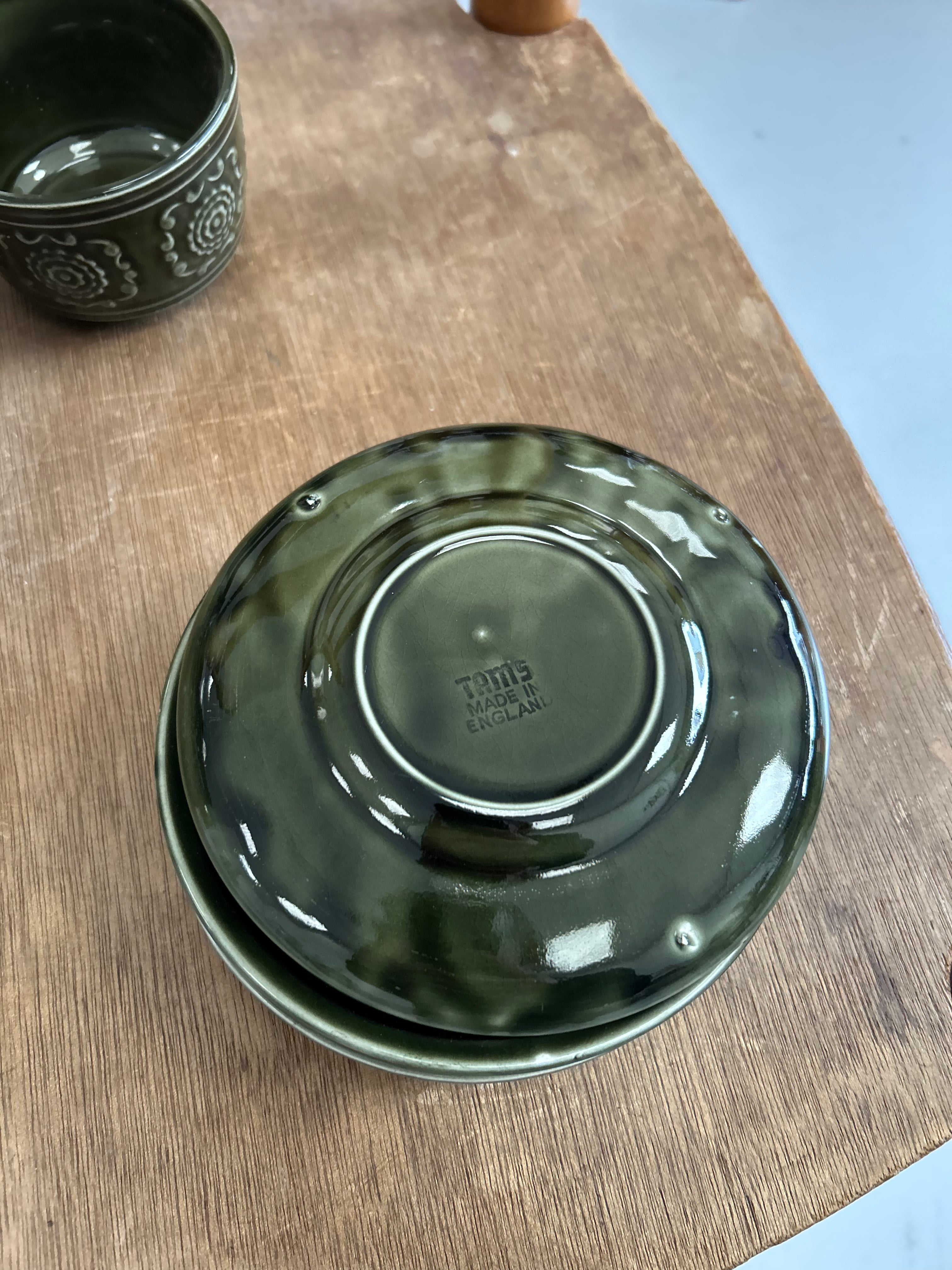 Vintage Tams Green Mugs and Saucers