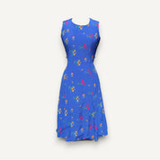 Vintage Cobalt Blue Floral Summer Midi Dress