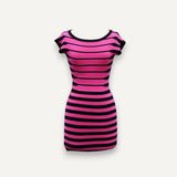 Vintage 00s Jane Norman Pink and Black Striped Bodycon Mini Dress