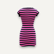 Vintage 00s Jane Norman Pink and Black Striped Bodycon Mini Dress