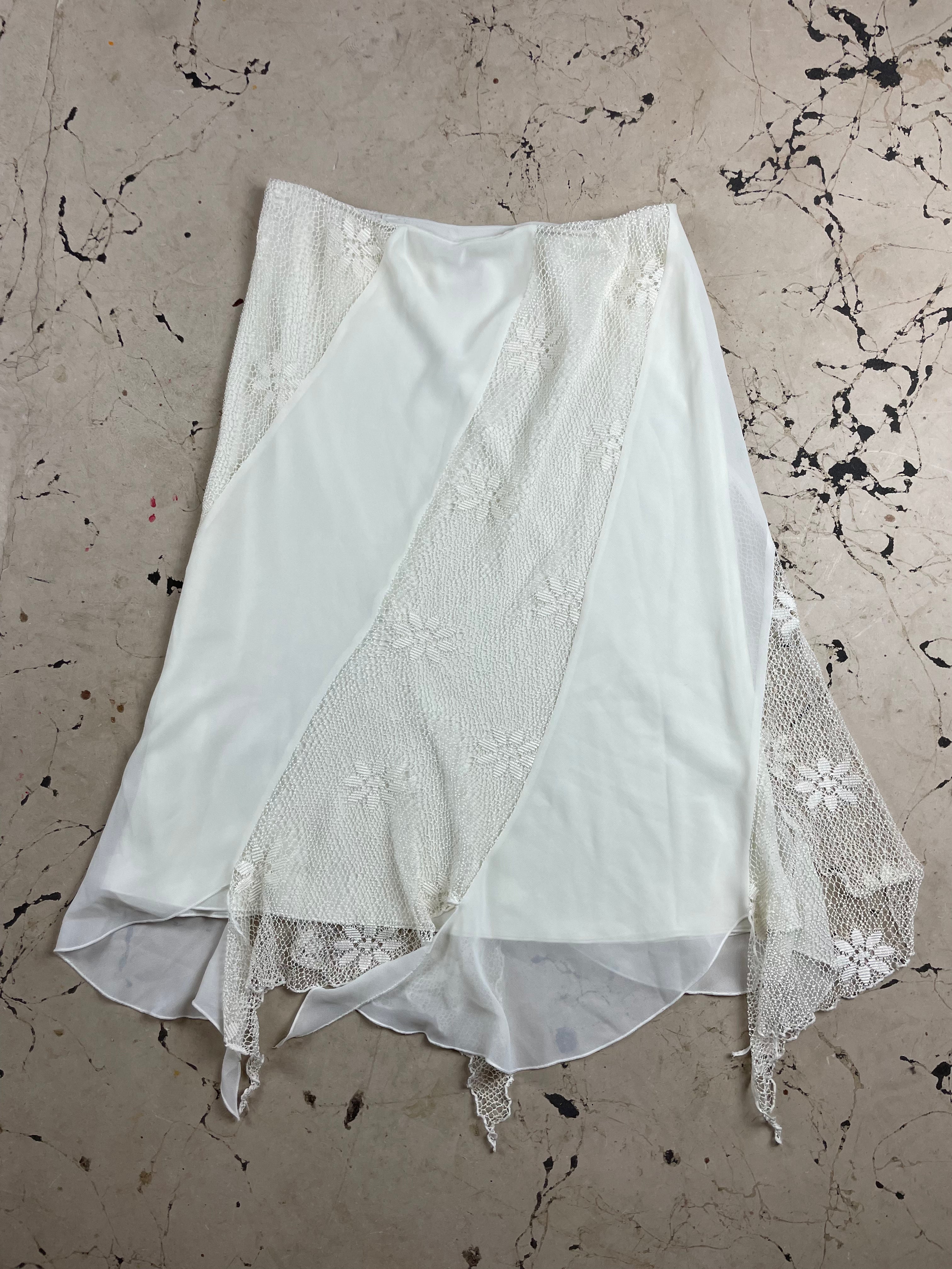 Vintage Cream Asymmetrical Lace Midi Skirt
