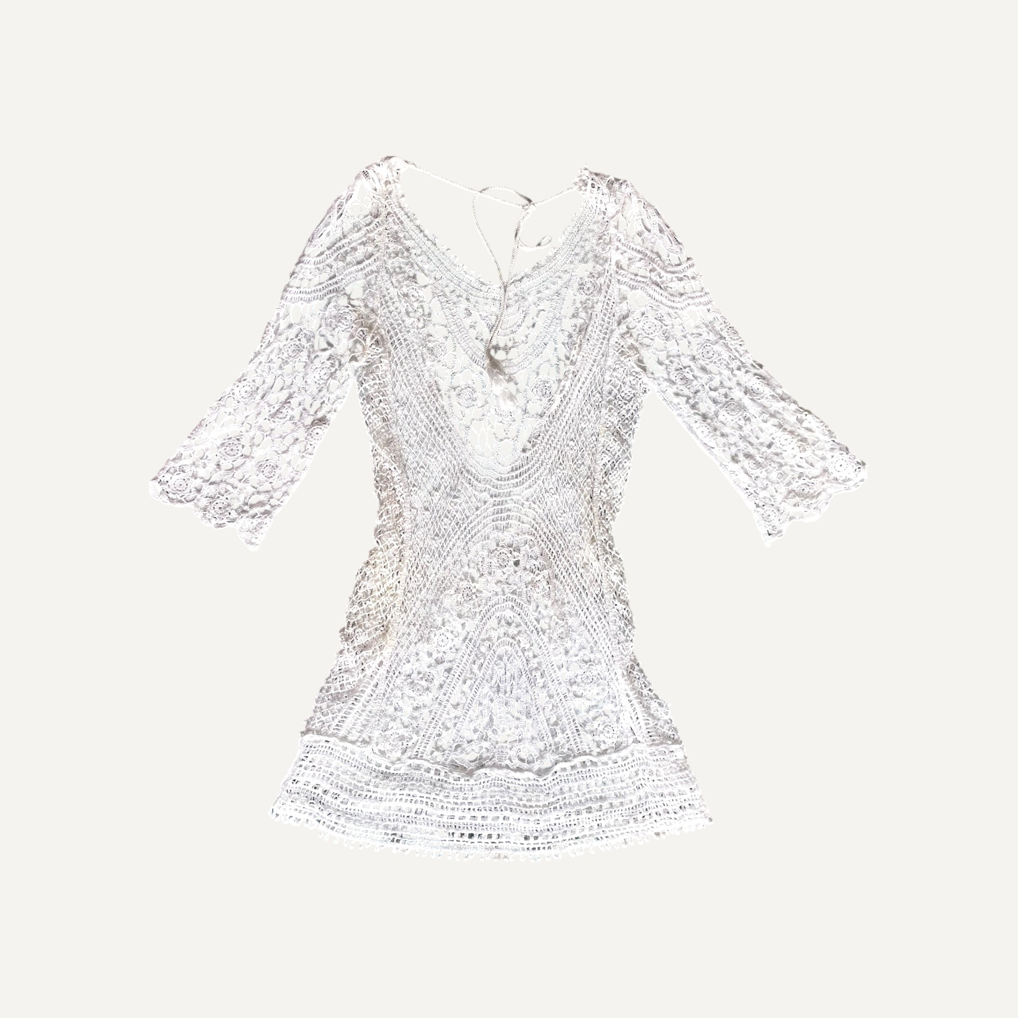 White Lace Crochet Short Dress Summer Beach 2000s