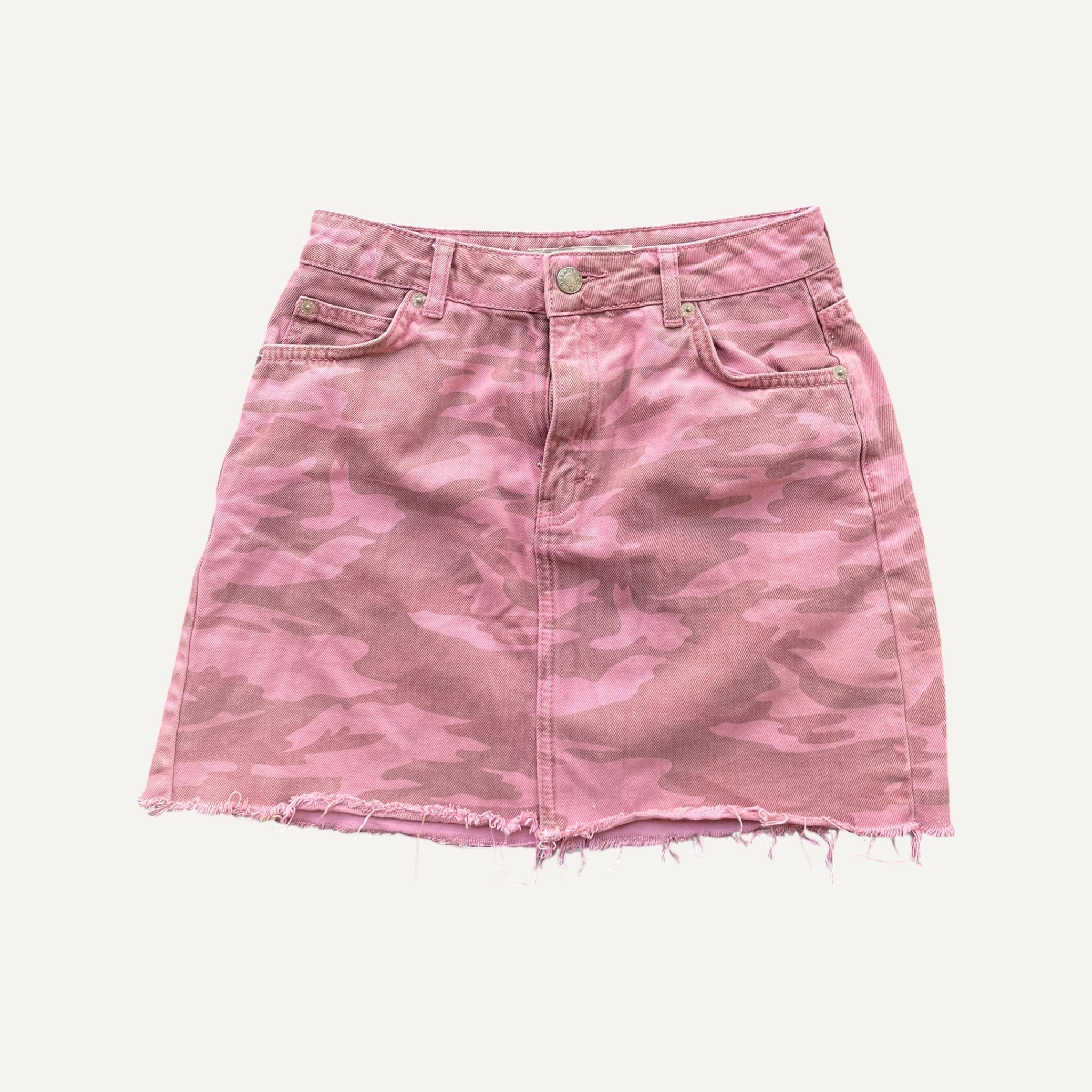 Topshop Pink Camo Print Denim Mini Skirt