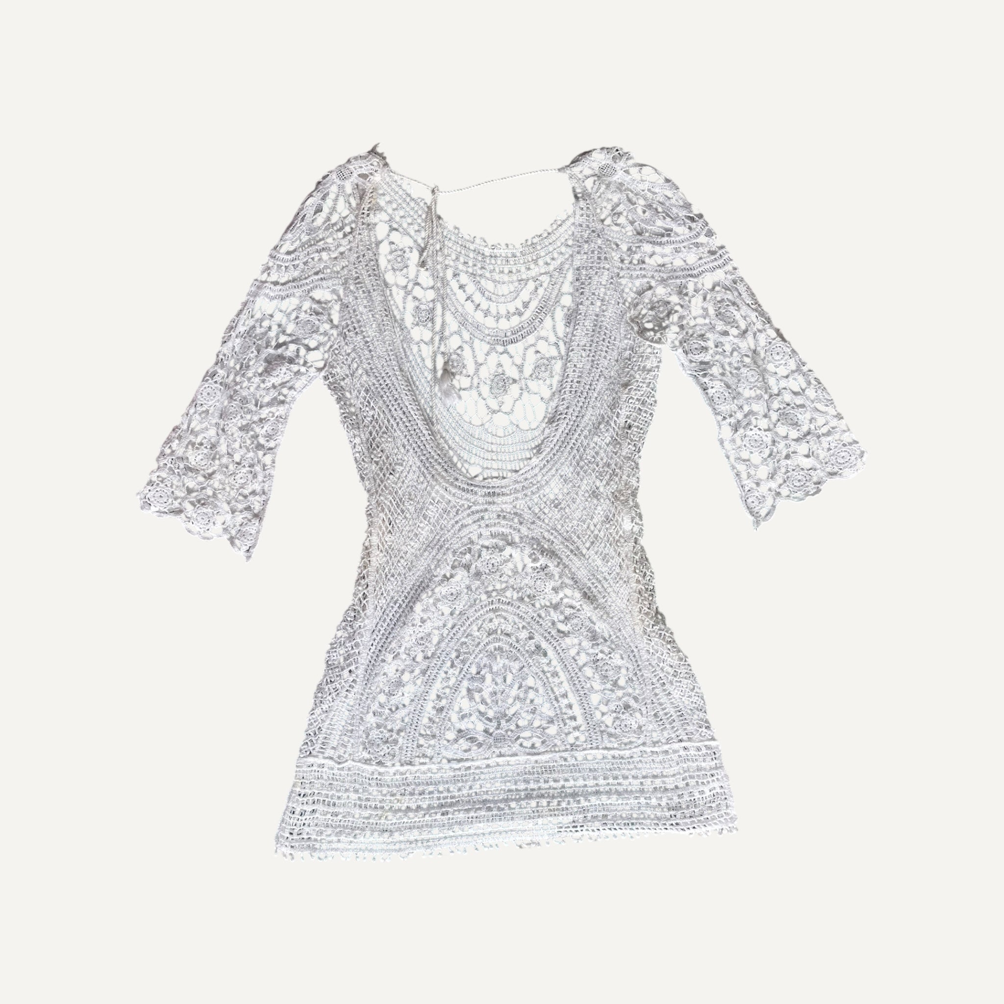 White Lace Crochet Short Dress Summer Beach 2000s
