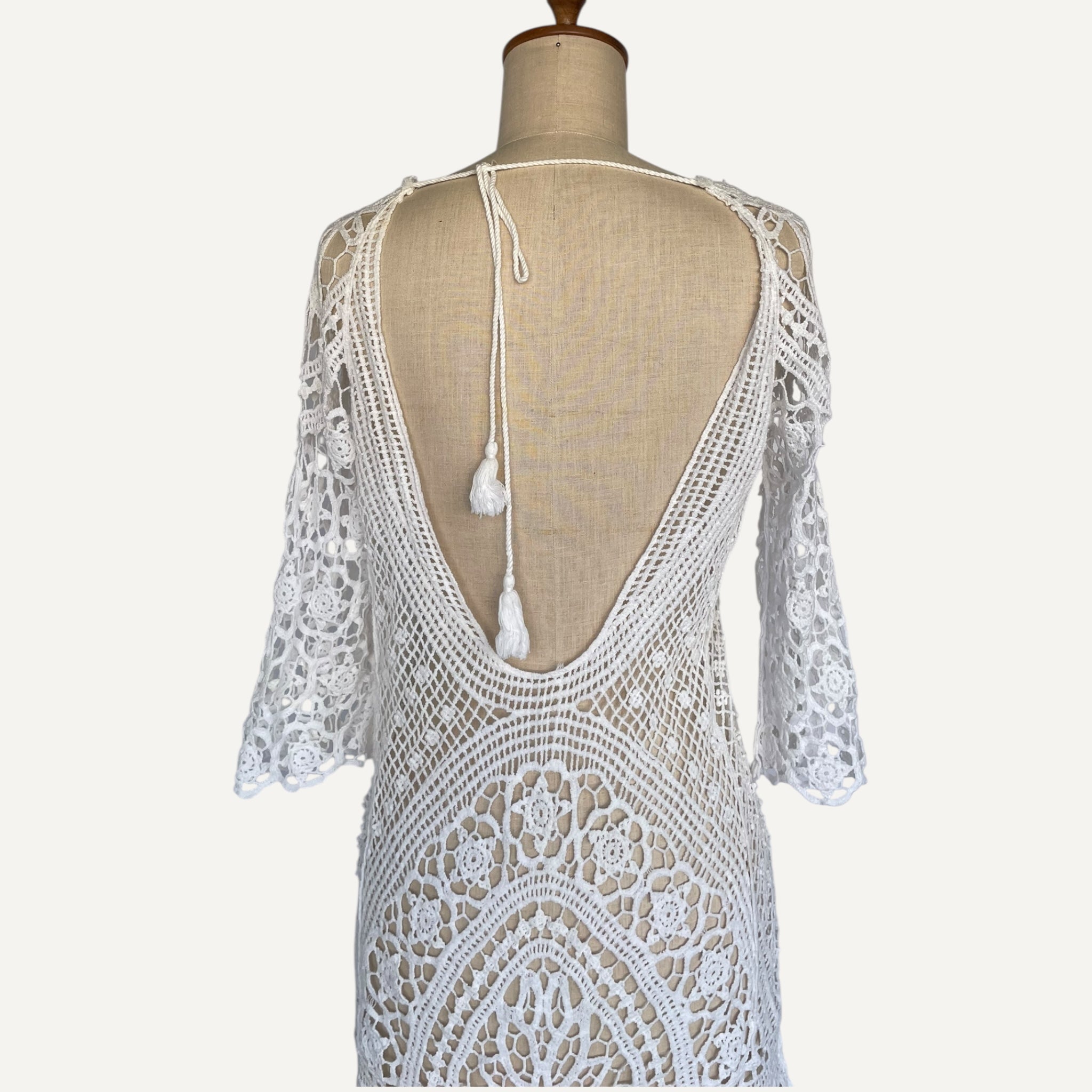White Lace Crochet Short Dress Summer Beach 2000s