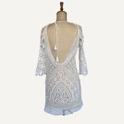 White Lace Crochet Short Dress Summer Beach 2000s