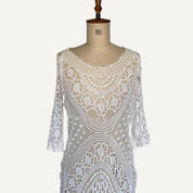 White Lace Crochet Short Dress Summer Beach 2000s