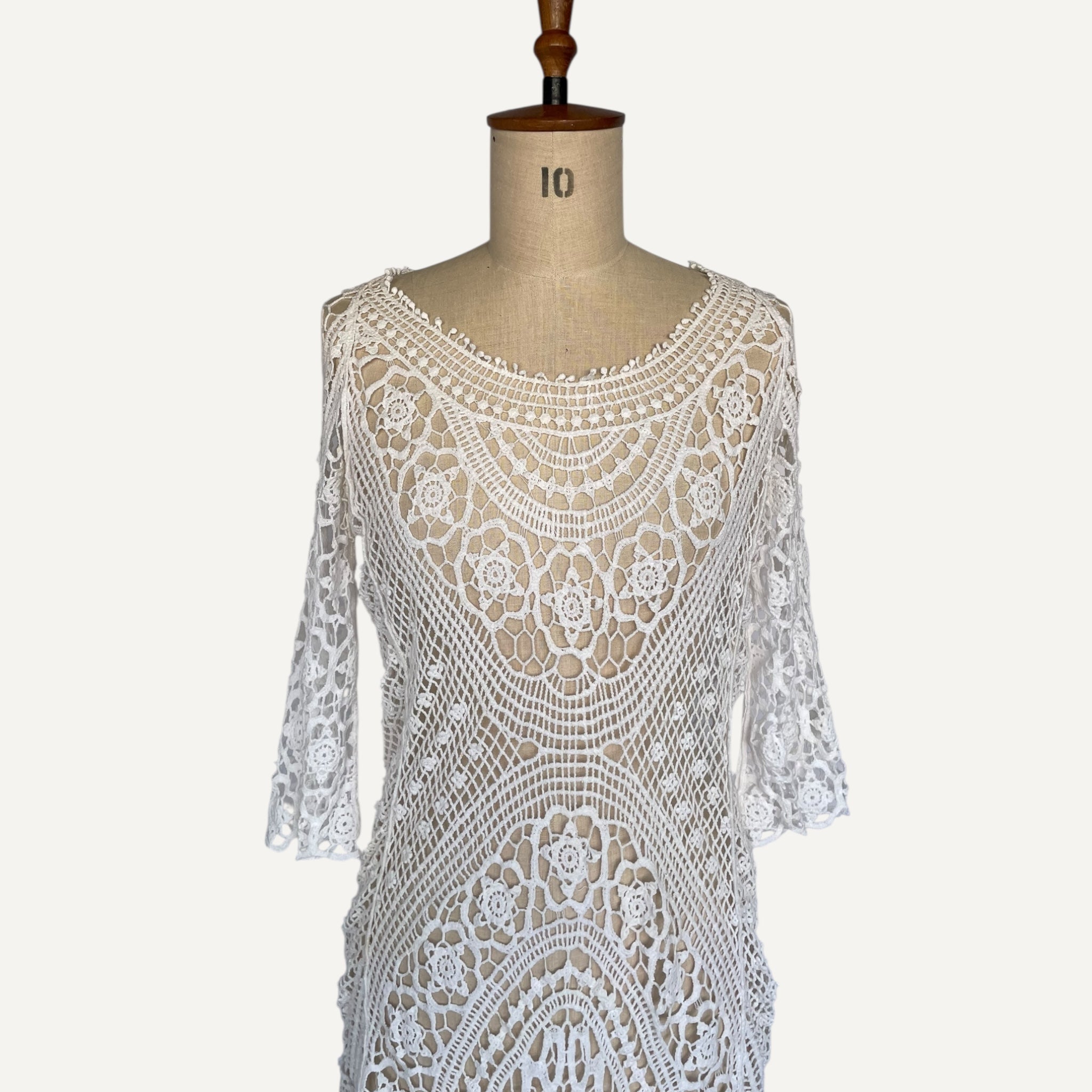 White Lace Crochet Short Dress Summer Beach 2000s