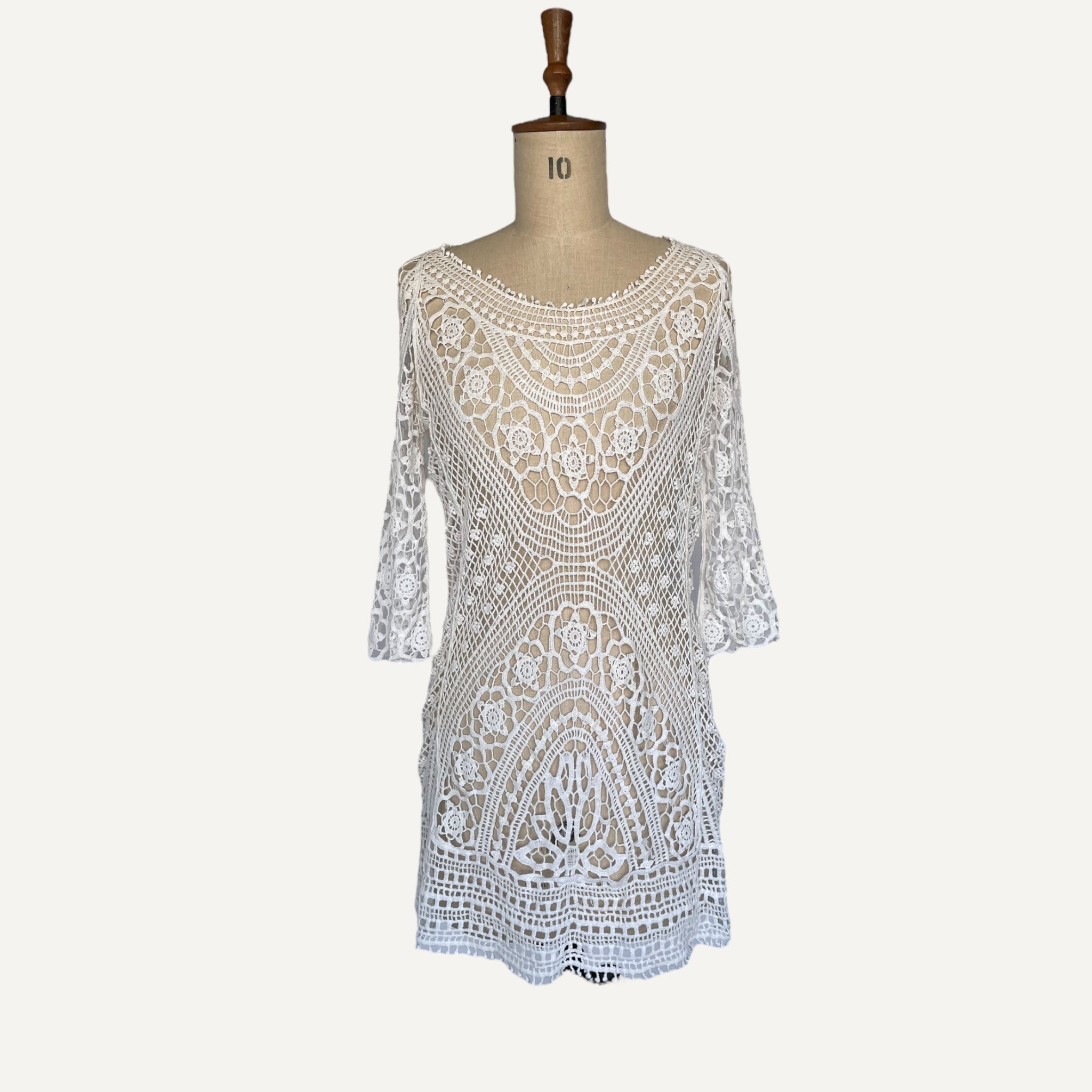 White Lace Crochet Short Dress Summer Beach 2000s