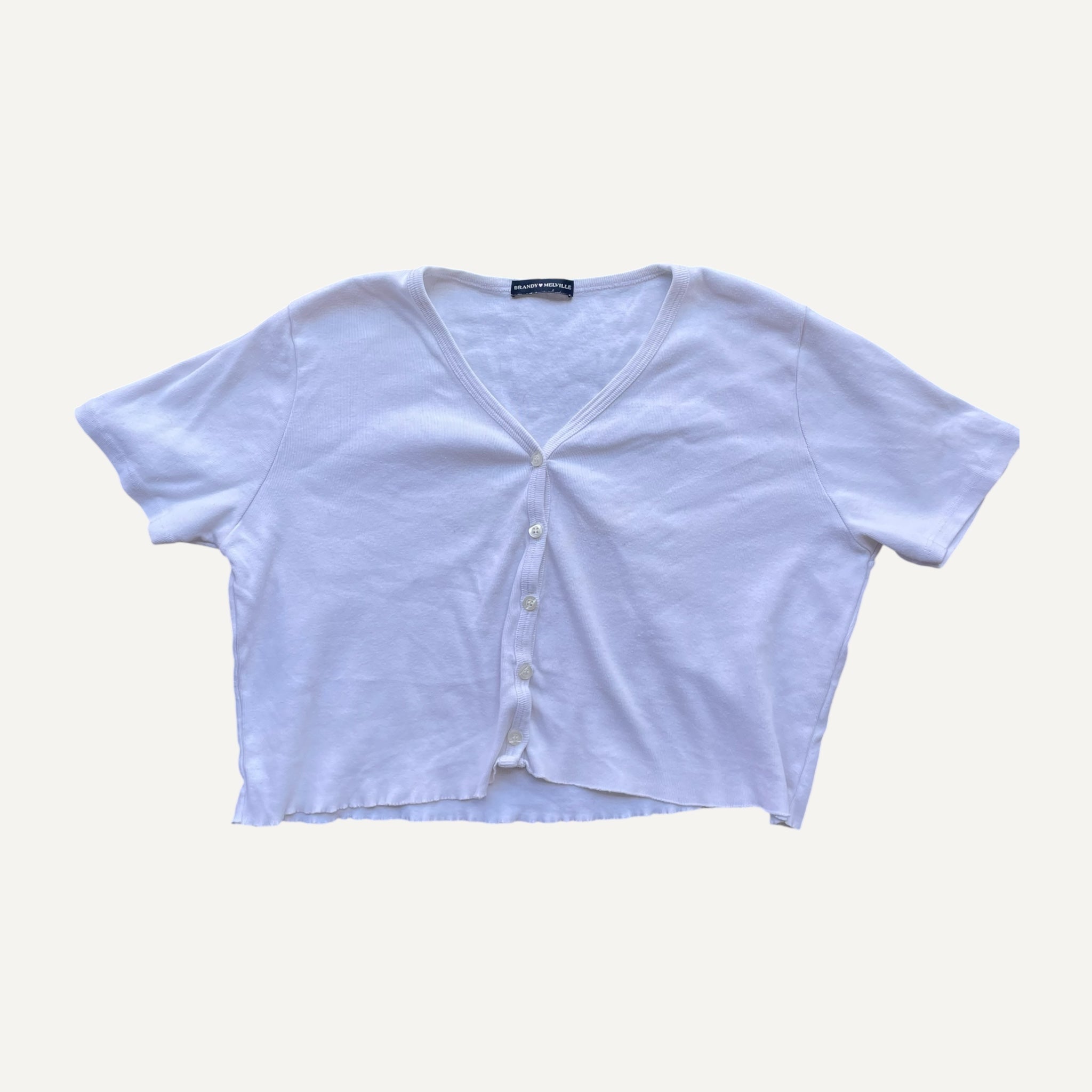White v neck Brandy Melville stretch button up shirt