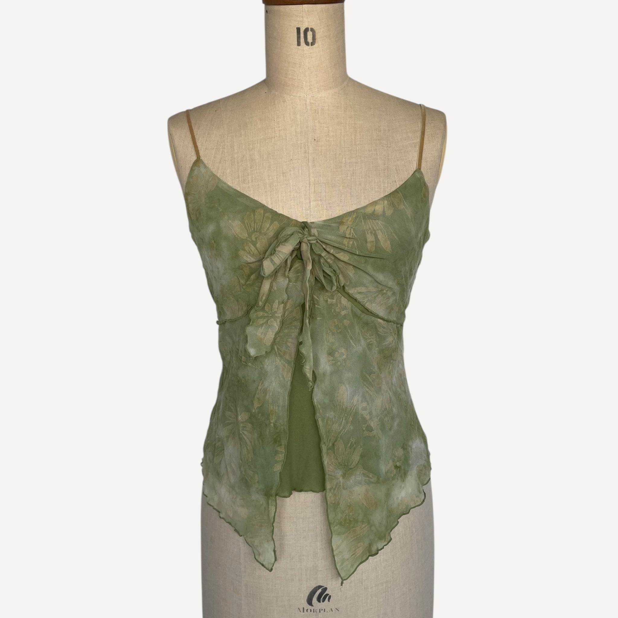 Vintage y2k 00s 90s Principles Green Floral Whimsical Floaty Cami