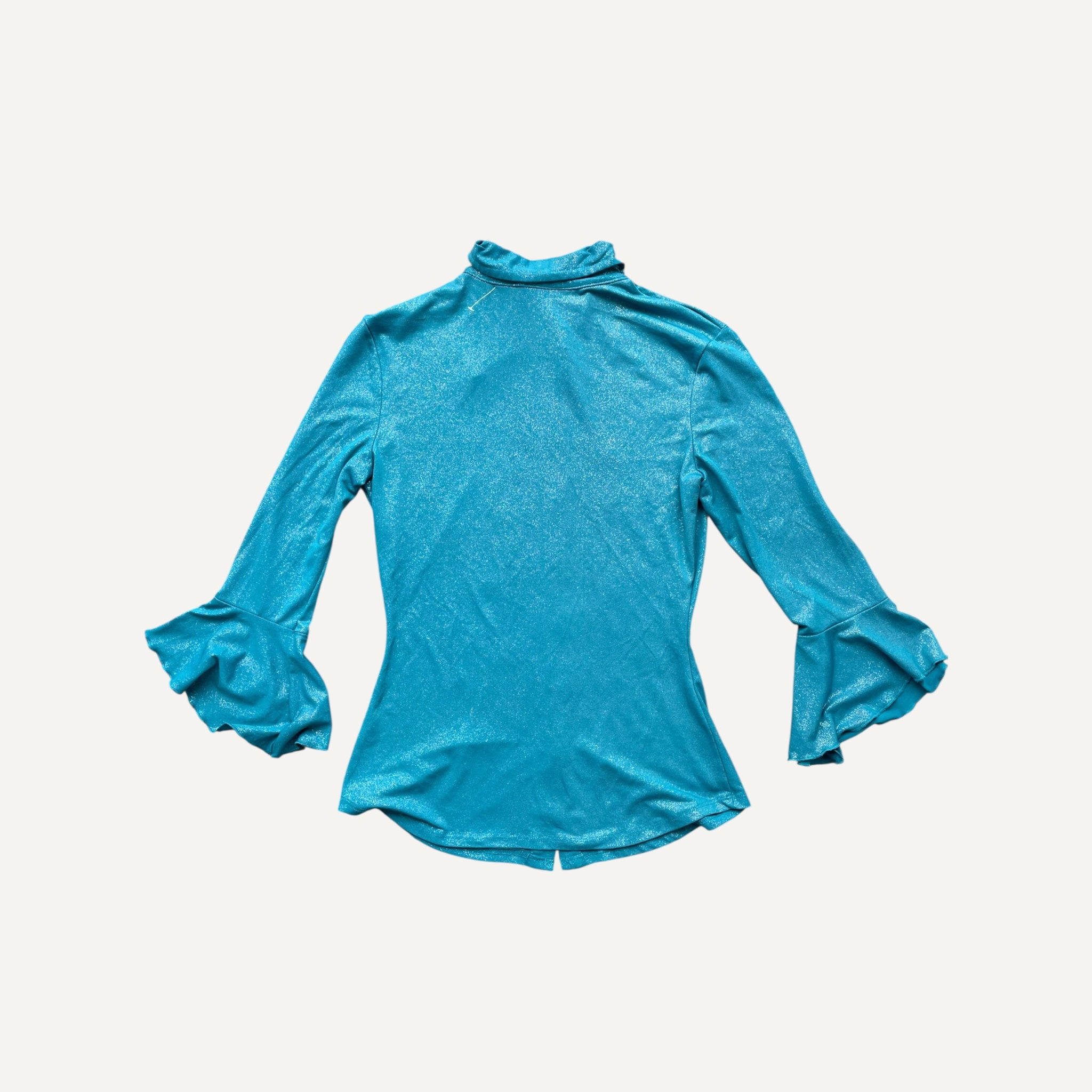 Vintage Y2k Teal Blue Sparkly Flared Sleeved Shirt