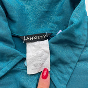 Vintage Y2k Teal Blue Sparkly Flared Sleeved Shirt