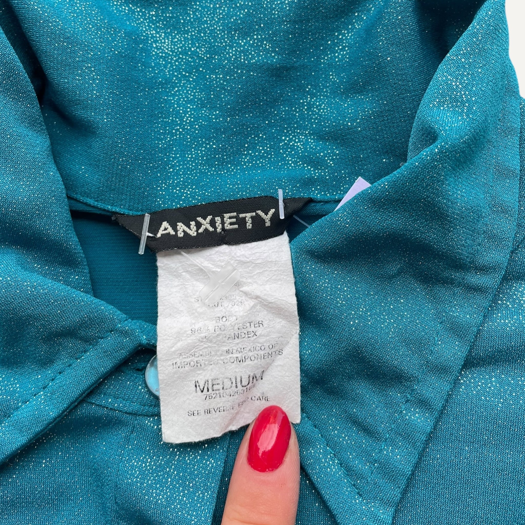 Vintage Y2k Teal Blue Sparkly Flared Sleeved Shirt