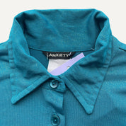 Vintage Y2k Teal Blue Sparkly Flared Sleeved Shirt