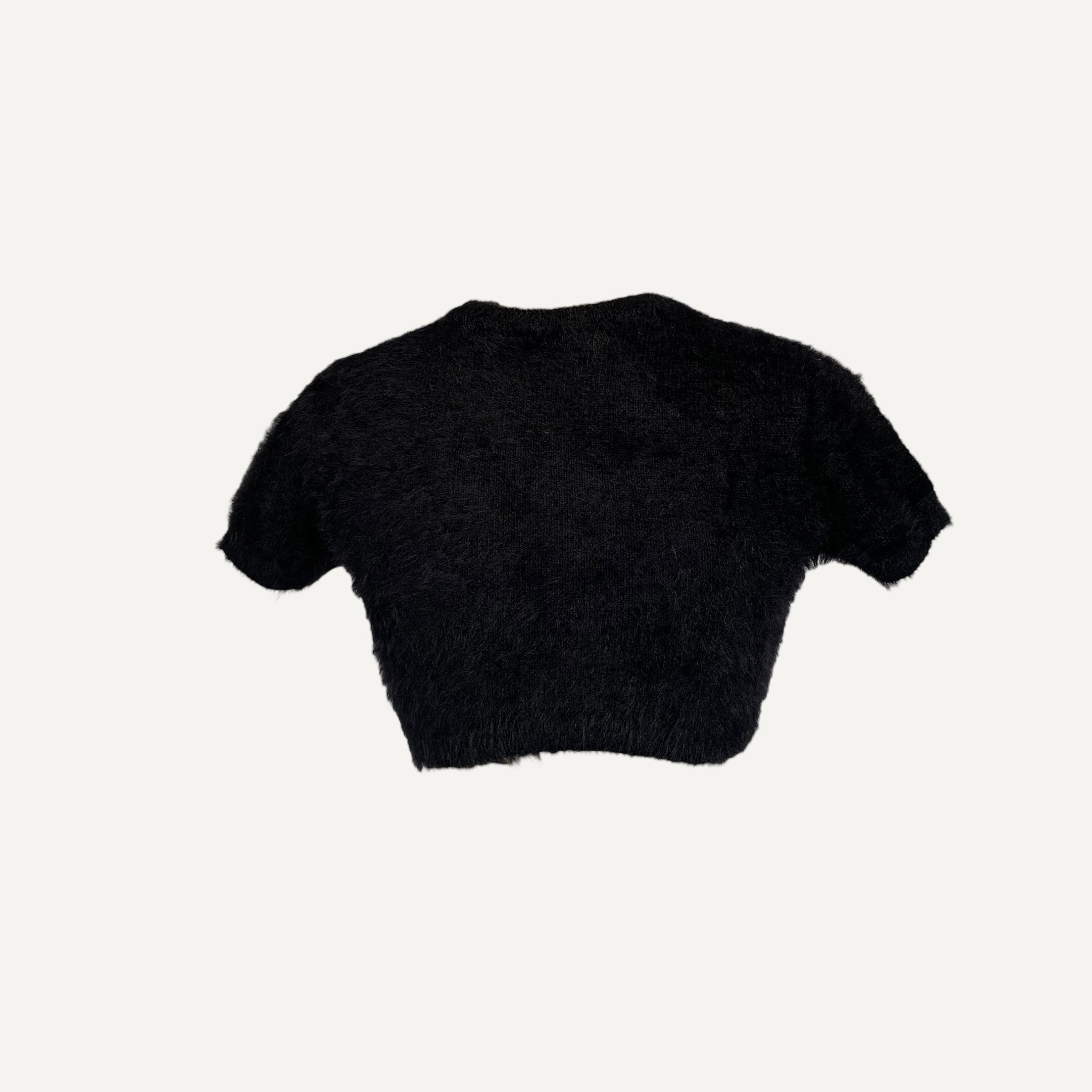 Ragged Jeans Fluffy Textured Black Short Sleeve Cropped Top