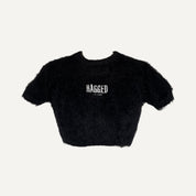 Ragged Jeans Fluffy Textured Black Short Sleeve Cropped Top