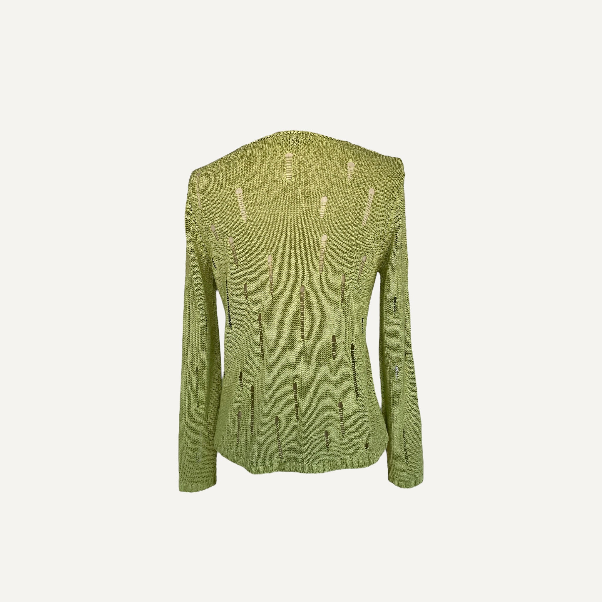 Vintage Lime Green Peruna Distressed Open Knit Long Sleeve Y2K 2000s Medium