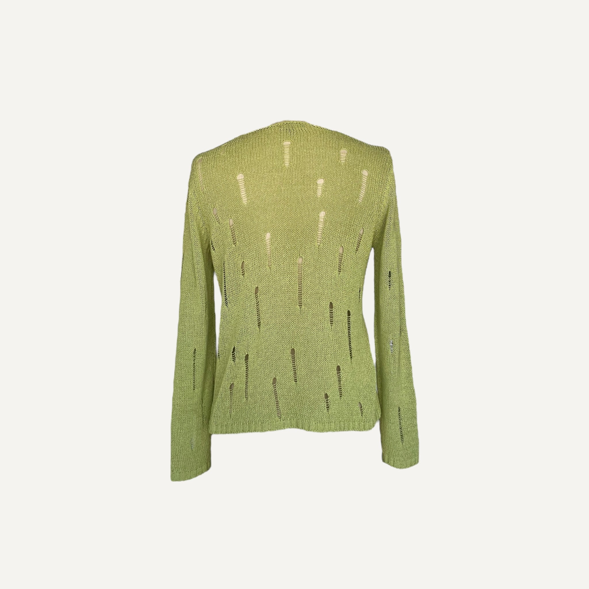 Vintage Lime Green Peruna Distressed Open Knit Long Sleeve Y2K 2000s Medium