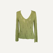 Vintage Lime Green Peruna Distressed Open Knit Long Sleeve Y2K 2000s Medium
