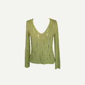 Vintage Lime Green Peruna Distressed Open Knit Long Sleeve Y2K 2000s Medium