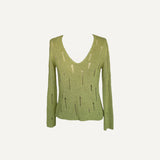 Vintage Lime Green Peruna Distressed Open Knit Long Sleeve Y2K 2000s Medium
