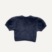 Ragged Jeans Fluffy Textured Black Short Sleeve Cropped Top