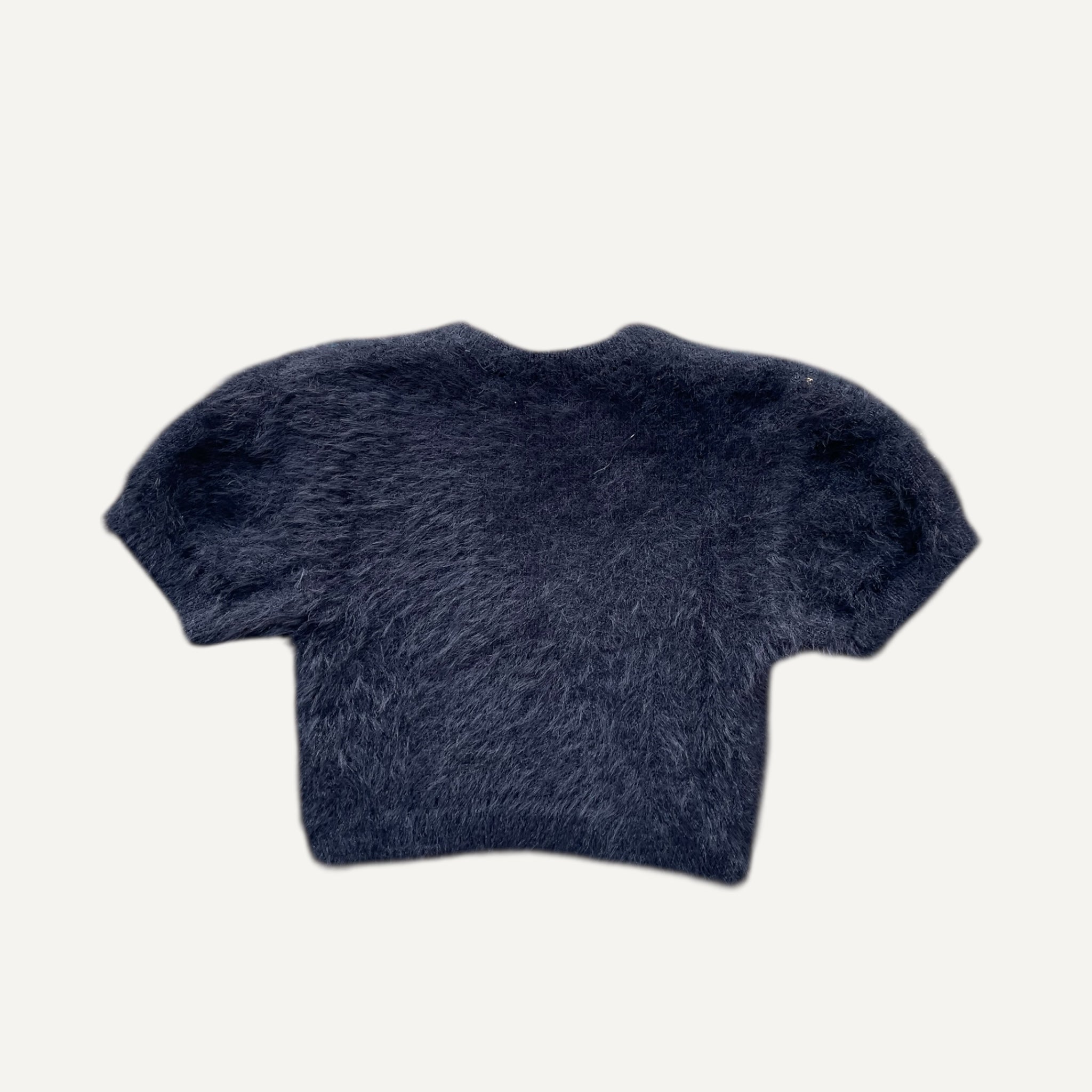 Ragged Jeans Fluffy Textured Black Short Sleeve Cropped Top