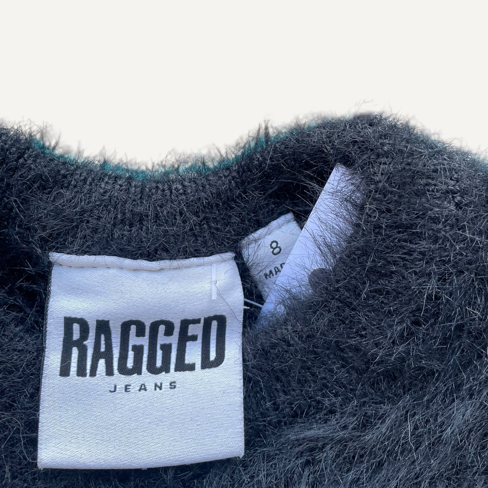 Ragged Jeans Fluffy Textured Black Short Sleeve Cropped Top