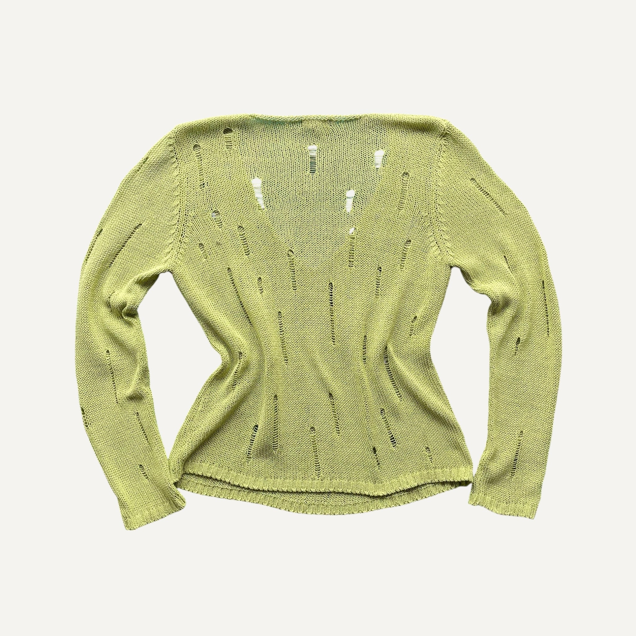Vintage Lime Green Peruna Distressed Open Knit Long Sleeve Y2K 2000s Medium