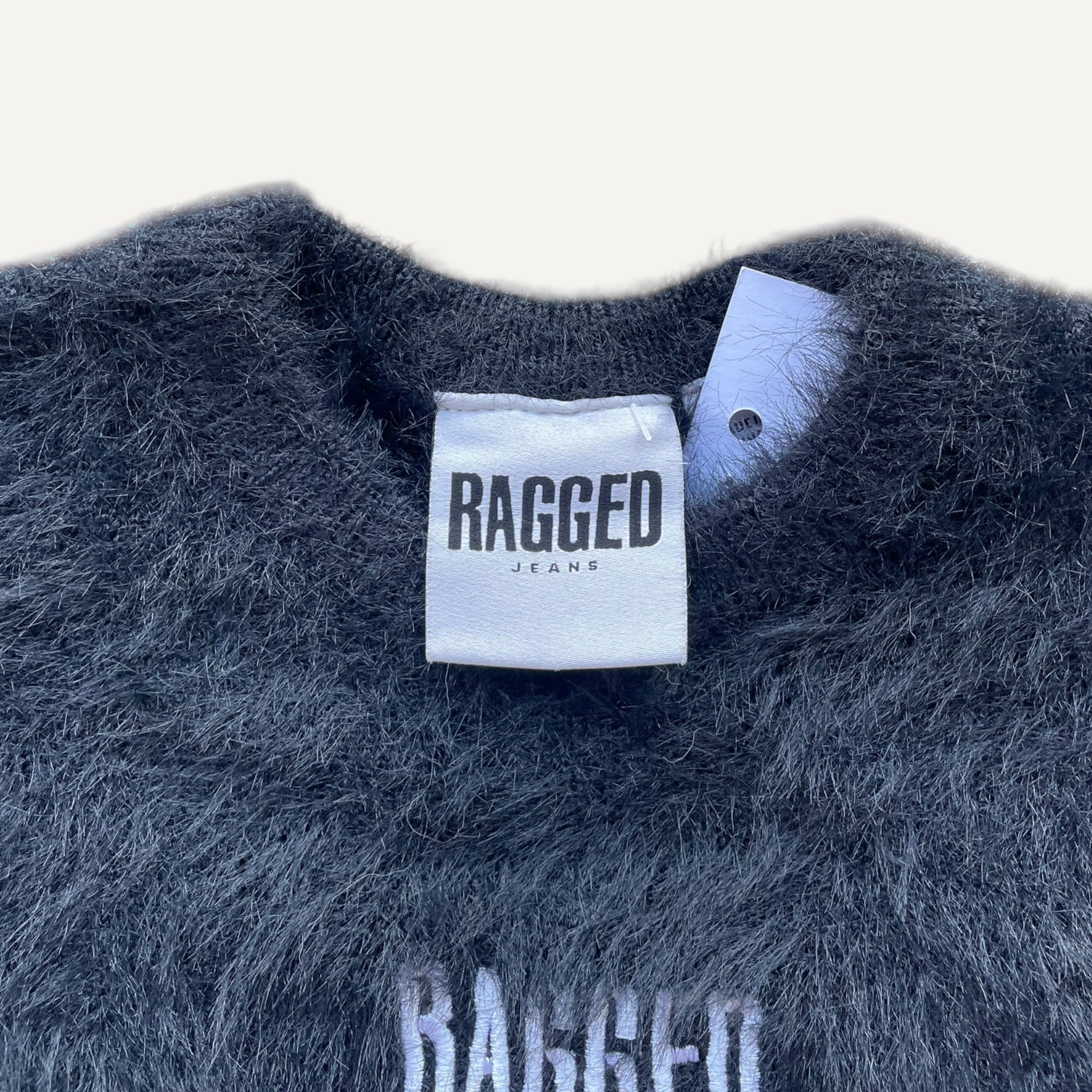 Ragged Jeans Fluffy Textured Black Short Sleeve Cropped Top