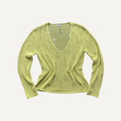 Vintage Lime Green Peruna Distressed Open Knit Long Sleeve Y2K 2000s Medium