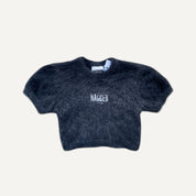 Ragged Jeans Fluffy Textured Black Short Sleeve Cropped Top