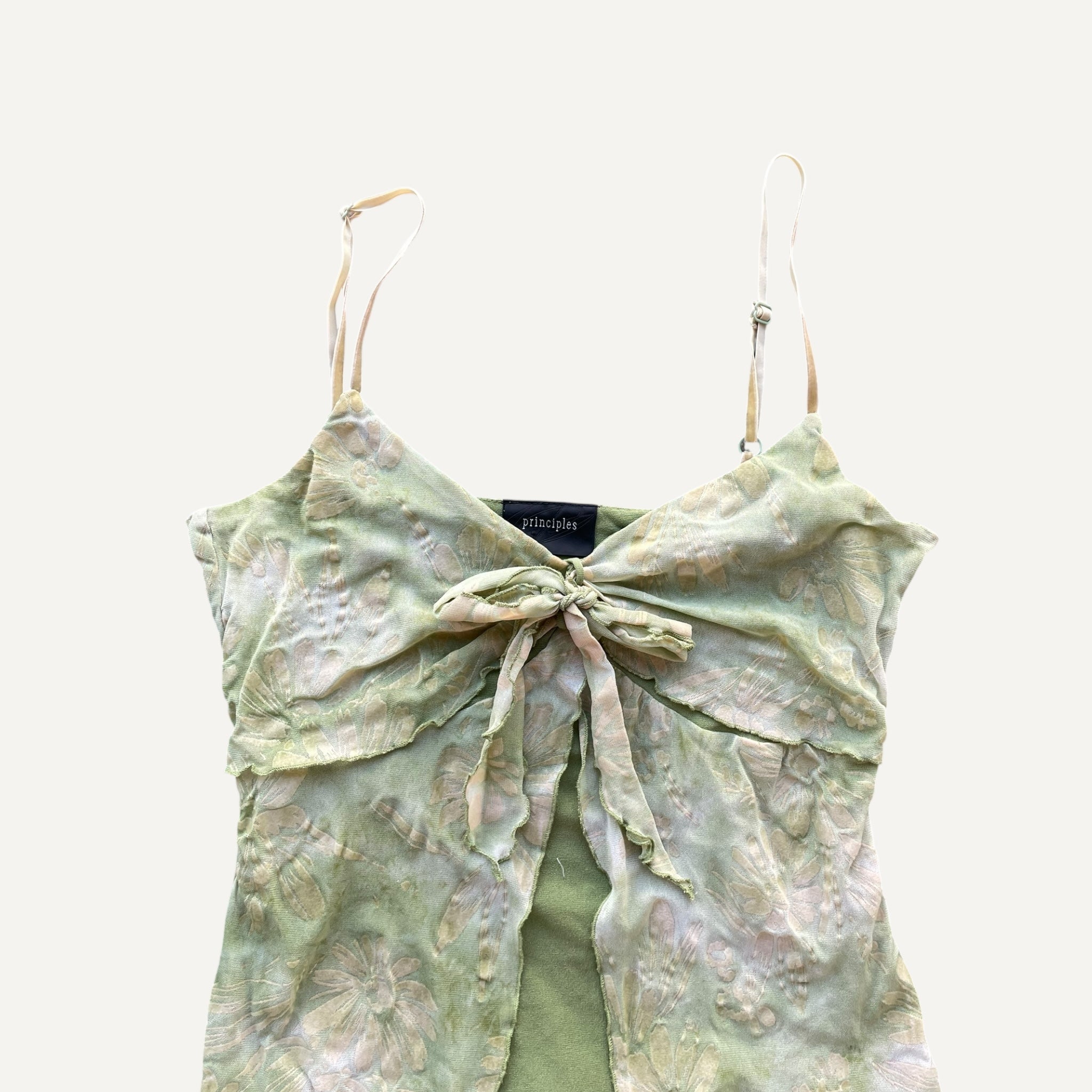 Vintage y2k 00s 90s Principles Green Floral Whimsical Floaty Cami