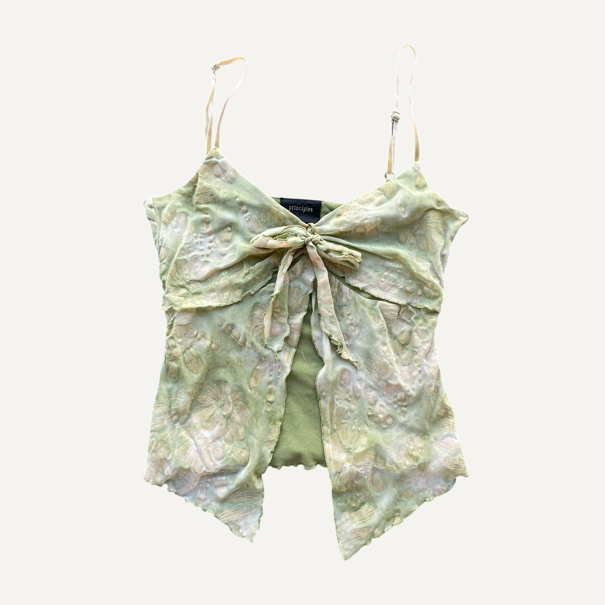 Vintage y2k 00s 90s Principles Green Floral Whimsical Floaty Cami
