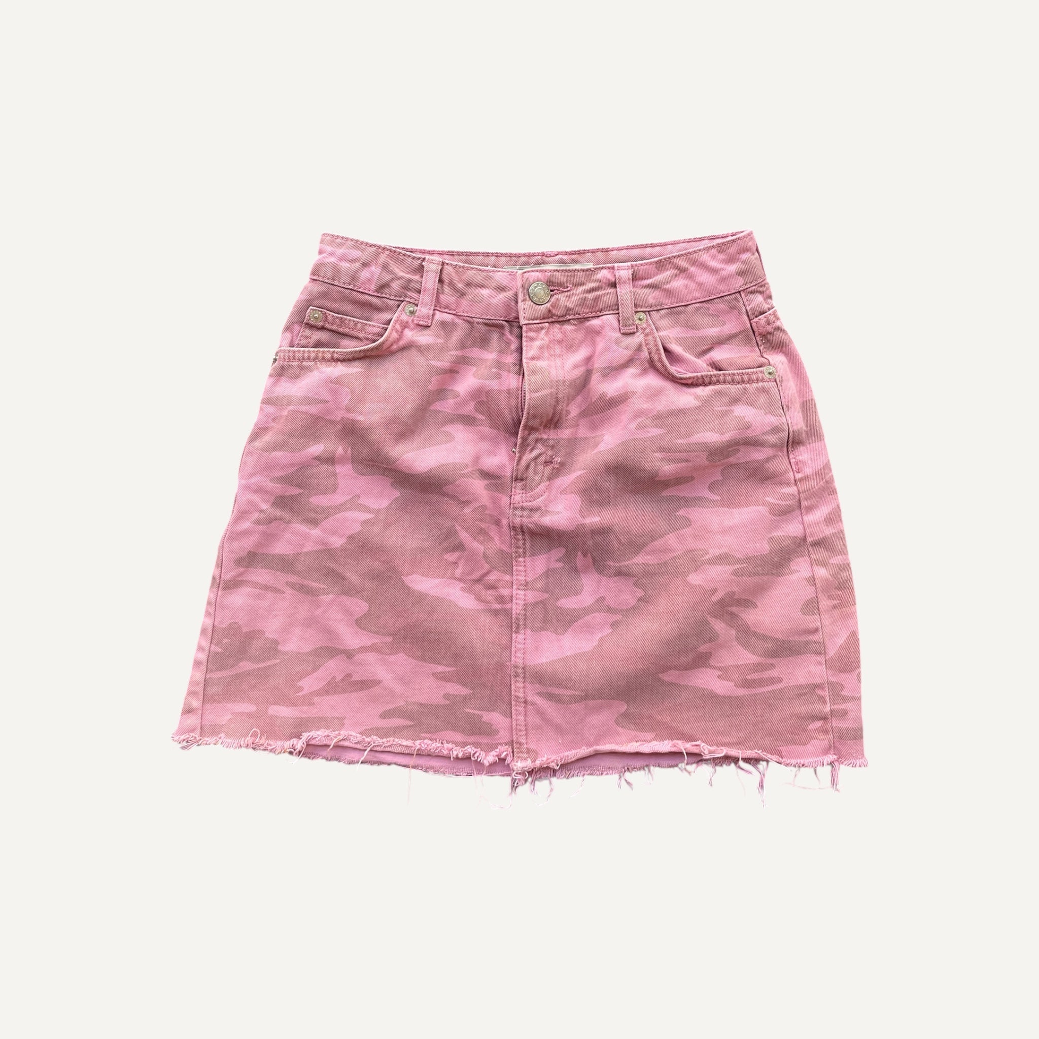 Topshop Pink Camo Print Denim Mini Skirt