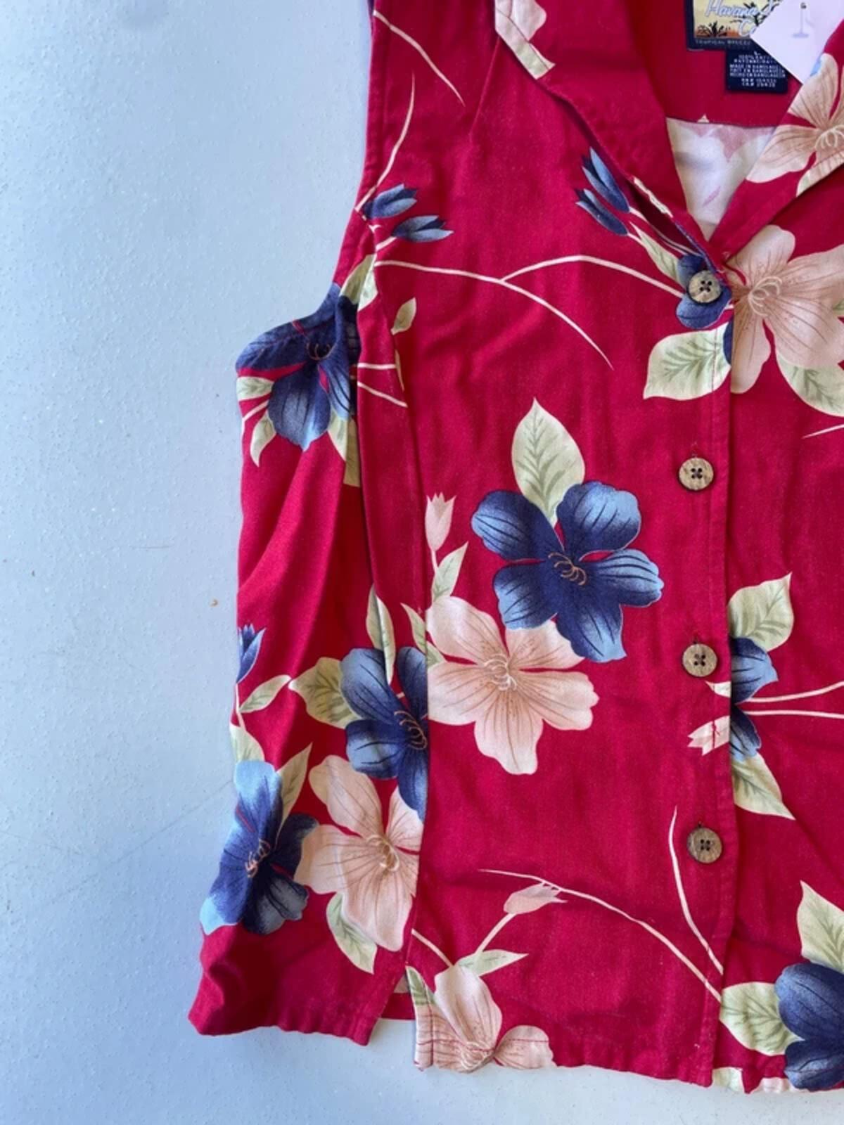 Vintage red hawaiian print button up vest