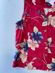 Vintage red hawaiian print button up vest