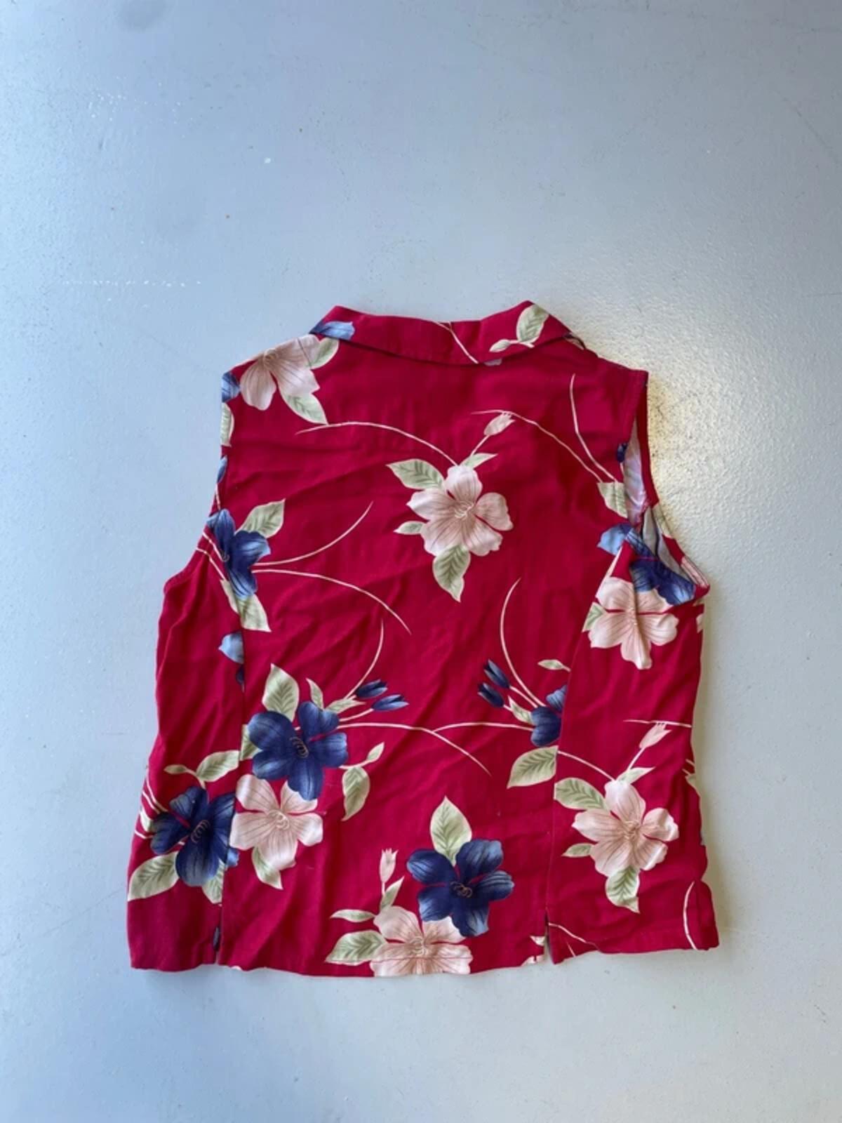 Vintage red hawaiian print button up vest