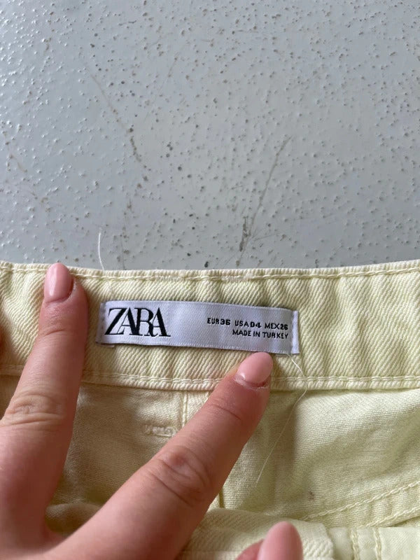 Zara Pale Yellow Denim Shorts