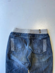 Y2K navy low rise jeans with grey ribbed waistband