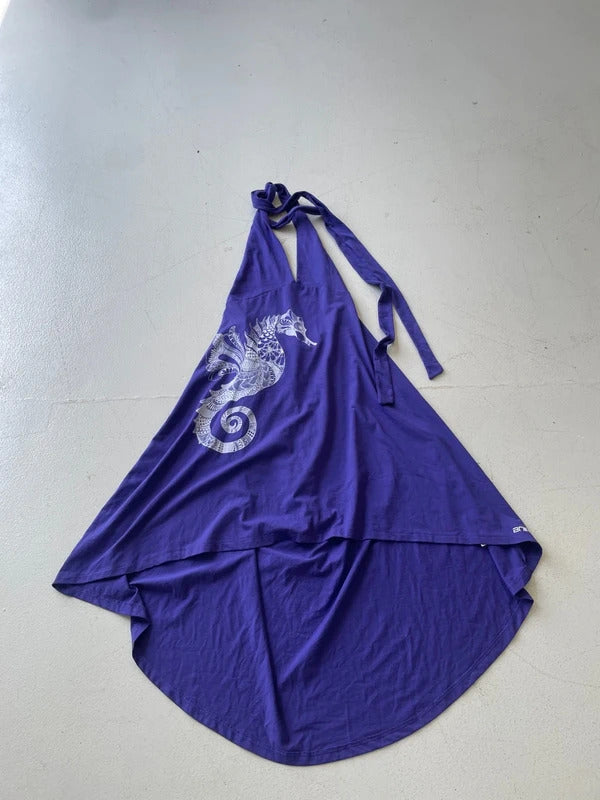 Deadstock Animal halter neck flowy maxi dress with seahorse print