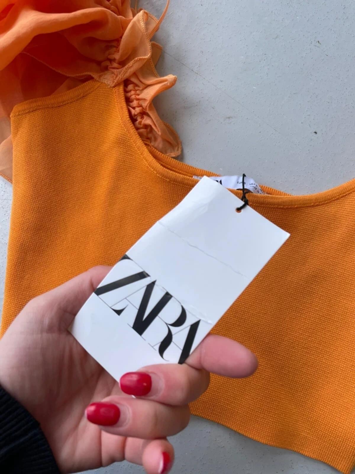 Zara orange ruffled top