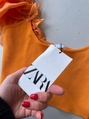 Zara orange ruffled top
