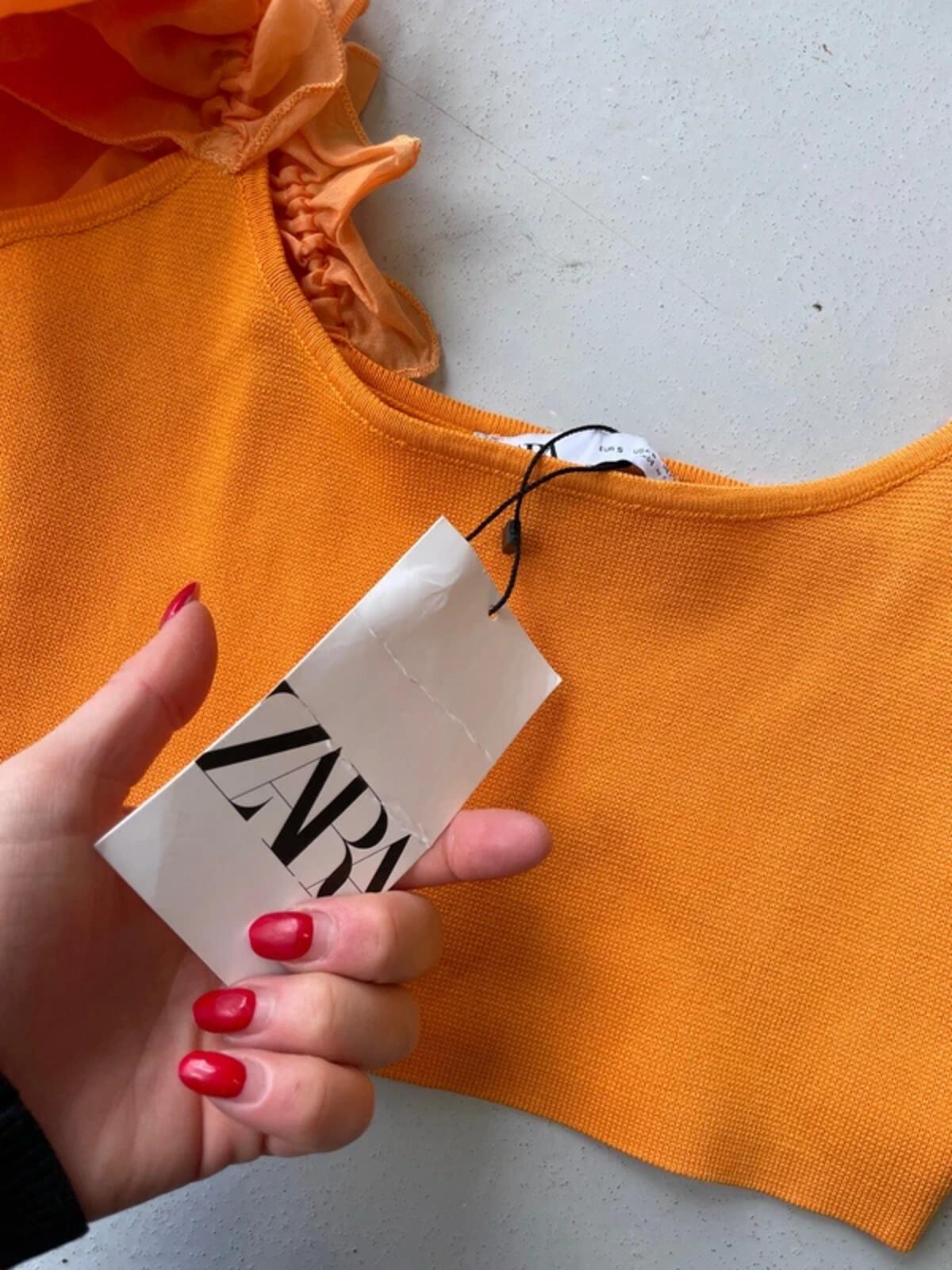 Zara orange ruffled top