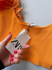Zara orange ruffled top