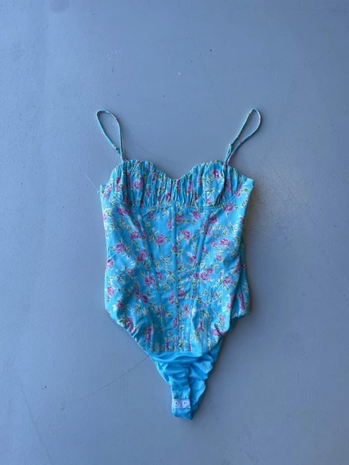 Zara light blue floral bodysuit